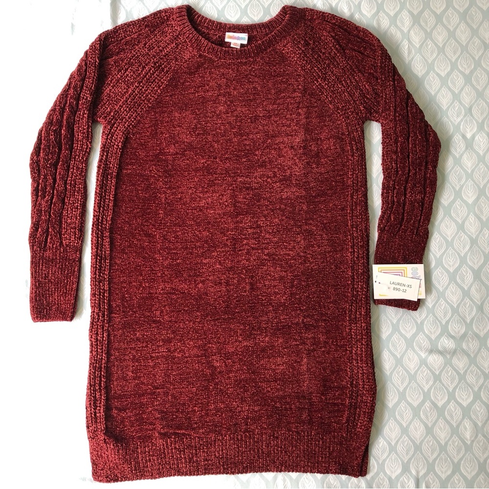 LuLaRoe Lauren Sweater Dress XS Burgundy Chenille Soft! NWT